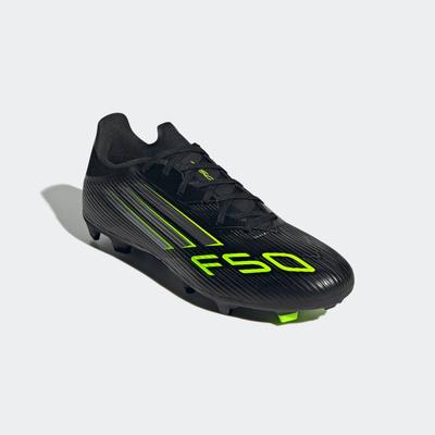 Fußballschuh ADIDAS PERFORMANCE "F50 LEAGUE FG/MG", Gr. 46, schwarz (core schwarz, iron metallic, lucid lemon), Synthetik, Textil, sportlich, Schuhe, geeignet für Rasen- und Kunstrasenplätze Image