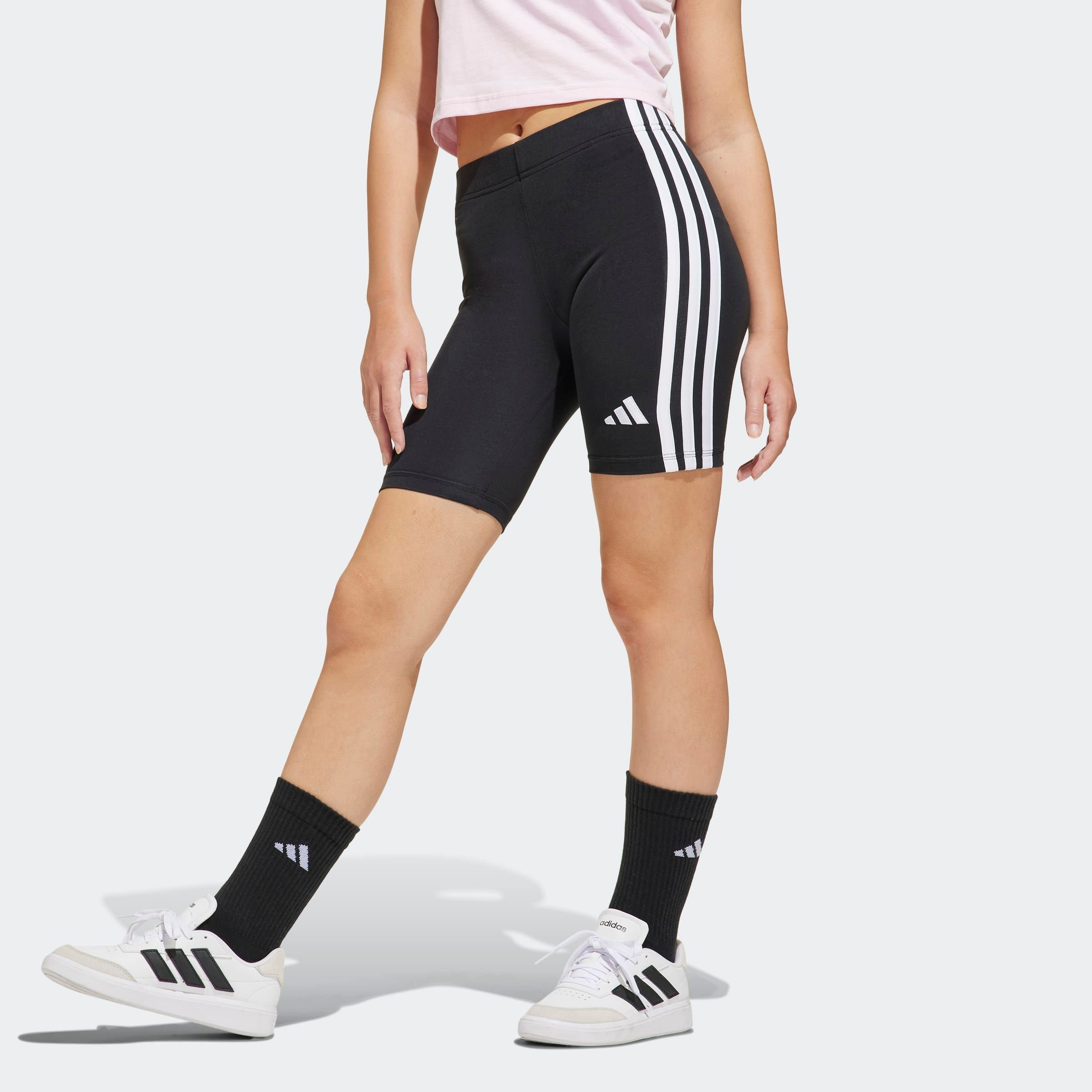 Shorts ADIDAS SPORTSWEAR "JG 3S SH LEG", Kinder, Gr. 128, N-Gr, schwarz-weiß (schwarz, weiß), Obermaterial: 93% Baumwolle, 7% Elasthan, Hosen Image