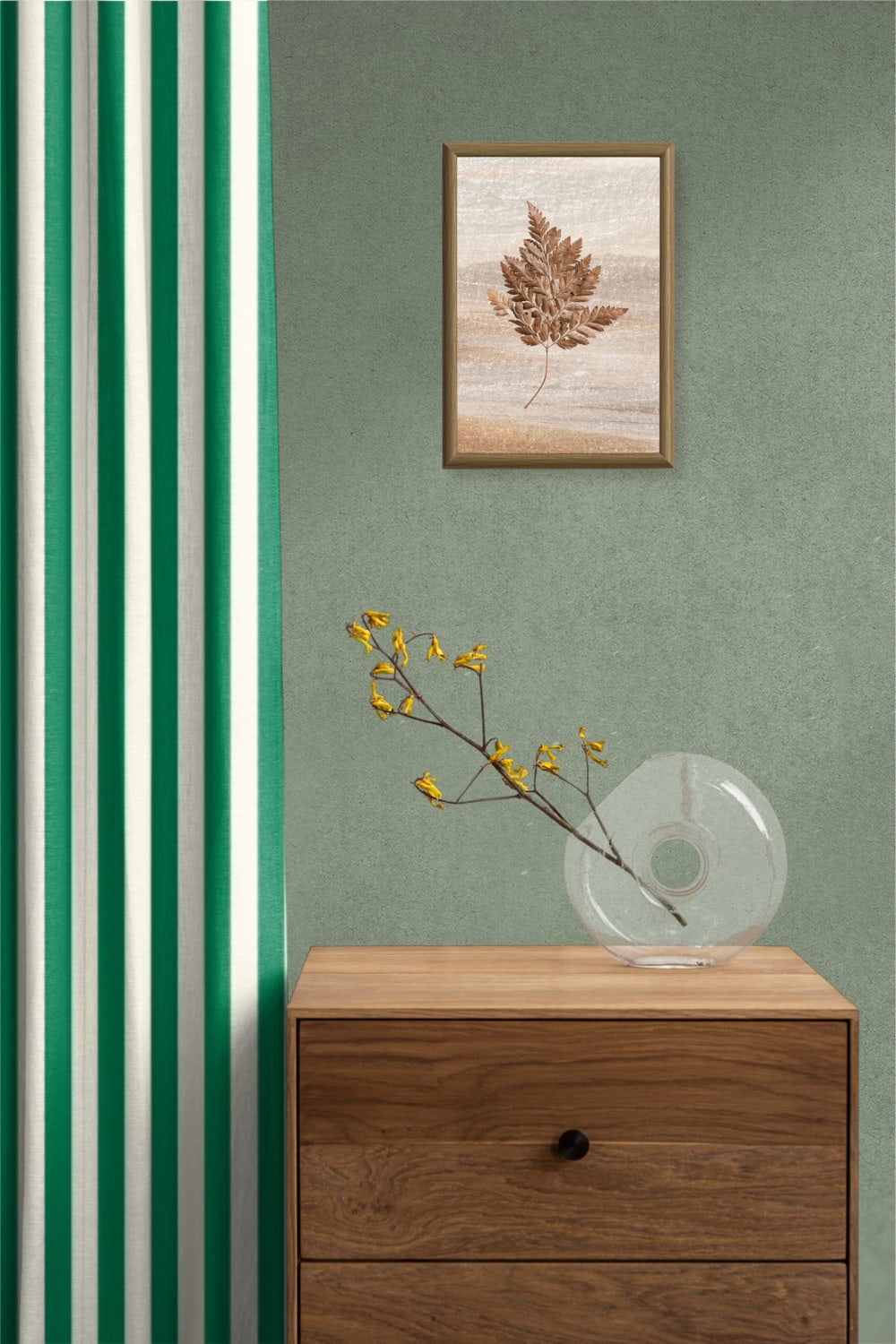 Rideau en coton imprimé rayures vertes 250x140