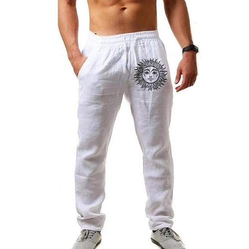 Herren Leinenhosen Hose Baggy-Hosen Strandhose Kordelzug Tasche Einfach Komfort Atmungsaktiv Volle Länge Täglich Urlaub Stilvoll Weiß Armeegrün Mikroelastisch Image