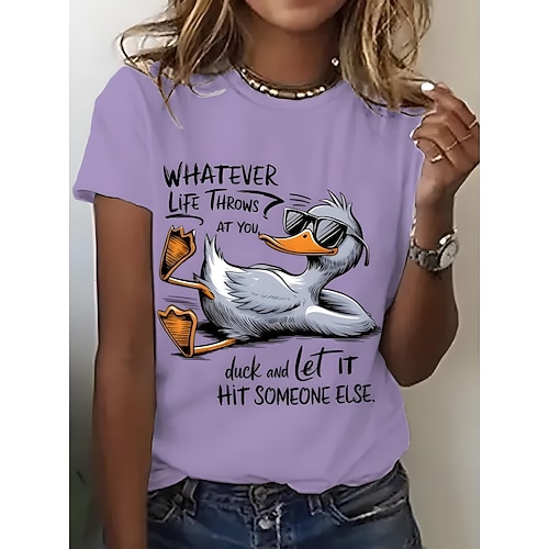Damen T Shirt Druck Grafik Tiermotiv Vogel Vintage Stilvoll Klassisch Kurzarm Rundhalsausschnitt Rundhals Normale Oberteile Täglich Wochenende Blau Schwarz Weiß Rosa Purpur Sommer Frühling Image