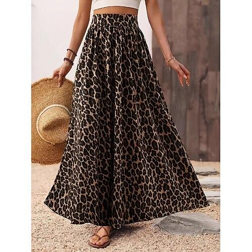 Damen Rock A-Linie Mode Lässig Maxi Hohe Taille Röcke Leopard Druck Mikroelastisch Straße Täglich Leopard Sommer Polyester