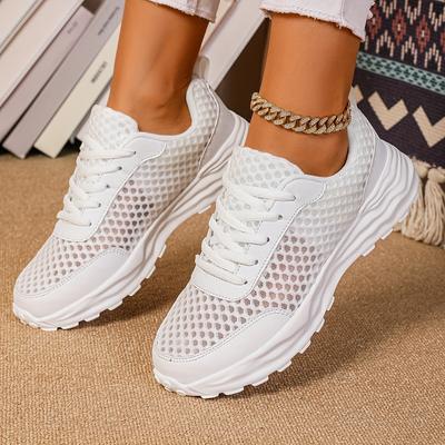 TEMU Women's Comfortable Slip-on Sneakers - White Mesh Upper, Round Toe, Low Top, Casual Beach, Holiday, Camping & Everyday Shoes, Sneakers|slipon Shoes|fabric Upper Sneakers Image