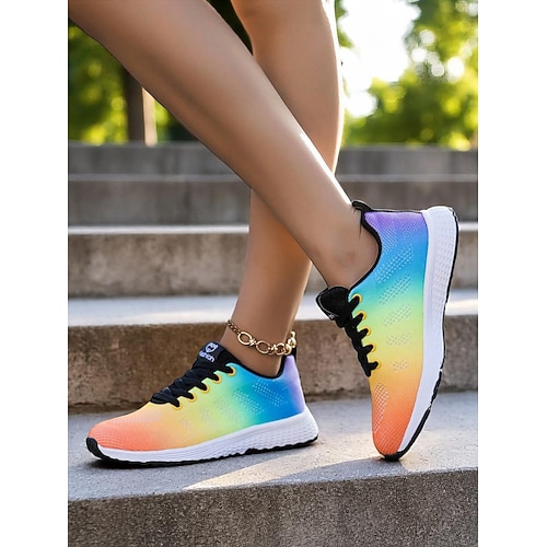 Damen-Laufschuhe mit Regenbogen-Farbverlauf, leichte, atmungsaktive Sneaker für Sport, Joggen und Outdoor-Aktivitäten Image