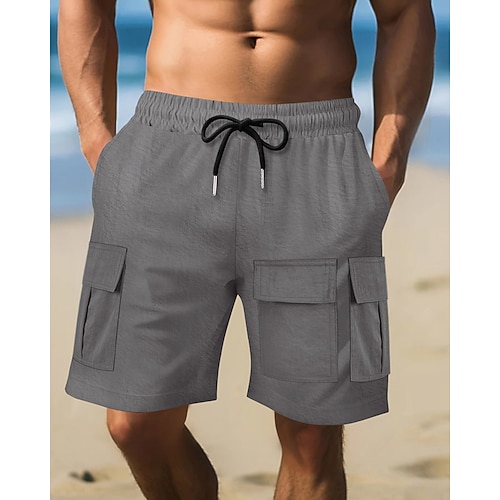 Herren Cargo-Shorts Shorts Sommershorts Kordelzug Elastischer Bund Mehrere Taschen Einfach Komfort tragbar Knielang Outdoor Sport Täglich Mode Lässig Schwarz Braun Image