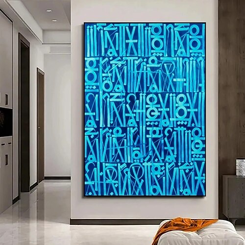 Ölgemälde handgemalte Gemälde große abstrakte Leinwandkunst blaue minimalistische abstrakte Pop-Art-Malerei nordische abstrakte Street-Art-Malerei Wohnzimmer abstrakte Malerei Boho abstrakte Wandkunst Image