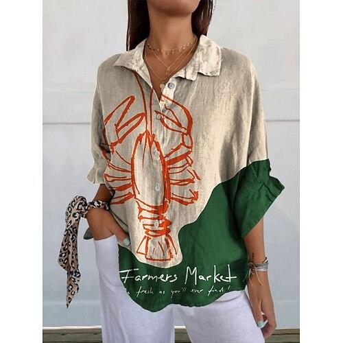 Damen Bluse Blumen Geometrisch Täglich Stilvoll Langarm Hemdkragen Normale Oberteile Täglich Ferien Knöpfe Druck Rote Khaki Sommer