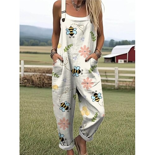 Damen Overall Aktiv Grafik Ärmellos Haremshose Kordelzug Urlaub Straße Lässiger Schnitt Gelb Rote Blau Sommer Image