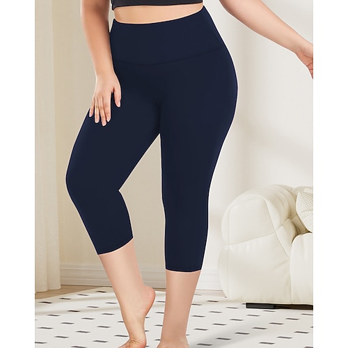 Damen Pilates-Leggings Capri Leggings Sporthosen Leicht Pilates Fitnessstudio Laufen Capri Leggings Einfarbig Dunkelgrau Schwarz Armeegrün Übergröße Sport Sportkleidung Mikroelastisch Image