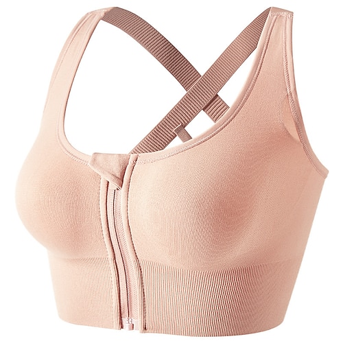 Damen Yoga-BH Sport-BH Pilates-BH BH-Top Push-Up Hosen nahtlos Antivibration Bürgellos Reißverschluss Einfarbig Sport Sportkleidung Hellblau Schwarz Fitnessstudio Zumba Laufen Image