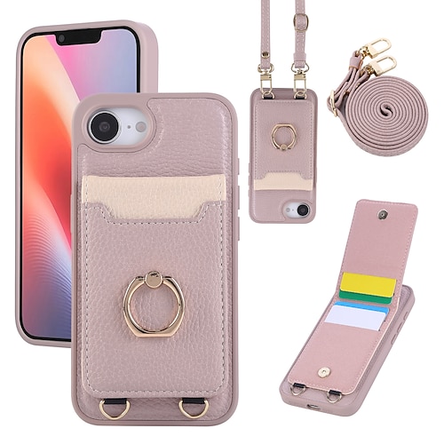 Handy Hülle Handyhüllen Für iPhone 16 15 14 Pro Max Plus 16e 13 Pro Max Brieftaschenhülle mit Trageriemen Ständer Kartenfach Retro TPU PU-Leder Image
