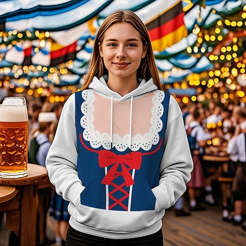 Kapuzensweatshirt Druck Lässig Bayerisch Bischofsärmel Fronttasche Grafik für Damen Erwachsene 3D-Druck für Karneval Oktoberfestbier Urlaub Party Image