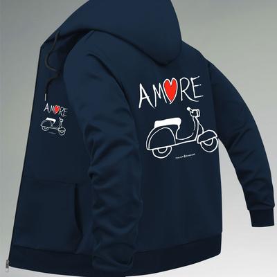 "TEMU Men's Trendy "i " Hooded Jacket - Casual Black Zip-up With Pockets, Polyester Lined, Motorcycle Graphic Design, Everyday Streetwear, Everyday Jacket | Graphic Print Jacket | Polyester Lined Jacke" Image