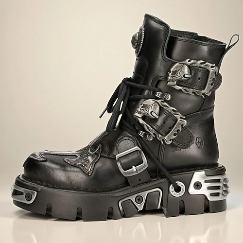 Gothic-Punk-Kampfstiefel für Herren aus hochwertigem Rindsleder mit Schnallen, Metallakzenten und dicker Sohle, ideal für Bühnen-, Motorrad- und Cosplay-Outfits Image