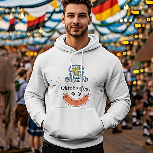 Kapuzensweatshirt Druck Lässig Bayerisch Bischofsärmel Fronttasche Grafik für Herren Erwachsene 3D-Druck für Karneval Oktoberfestbier Urlaub Party Image