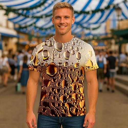 Bayerisch München Deutsch T-Shirt Ärmel T-Shirt Lederhosen T-Shirt Match Bier Grafik für Herren Erwachsene 3D-Druck für Karneval Oktoberfestbier Party Image