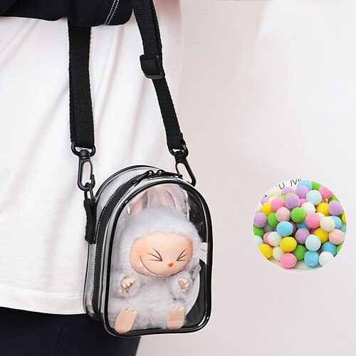 Transparente Tasche Schlüsselanhänger für 17/15 cm Plüschpuppe (OHNE PUPPE) hängende Vitrine Schutzhülle Kunststoff-PVC-Speicherbox Weihnachtsgeschenk Image
