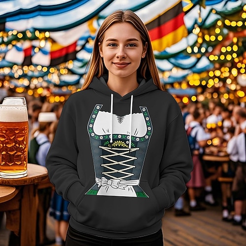 Kapuzensweatshirt Druck Lässig Bayerisch Bischofsärmel Fronttasche Grafik für Damen Erwachsene 3D-Druck für Karneval Oktoberfestbier Urlaub Party Image
