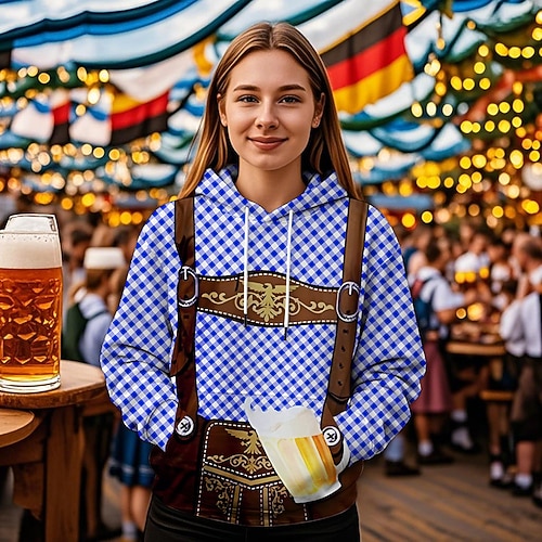 Kapuzensweatshirt Druck Lässig Bayerisch Bischofsärmel Fronttasche Grafik für Damen Erwachsene 3D-Druck für Karneval Oktoberfestbier Urlaub Party Image