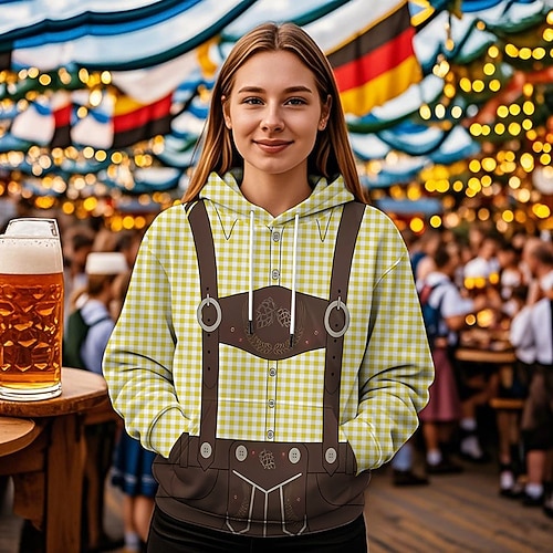 Kapuzensweatshirt Druck Lässig Bayerisch Bischofsärmel Fronttasche Grafik für Damen Erwachsene 3D-Druck für Karneval Oktoberfestbier Urlaub Party Image
