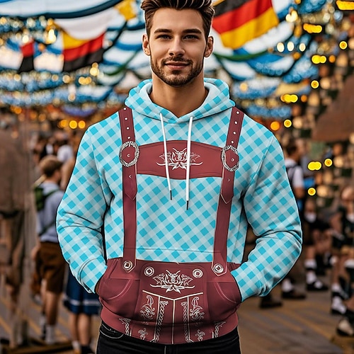 Kapuzensweatshirt Druck Lässig Bayerisch Bischofsärmel Fronttasche Grafik für Herren Erwachsene 3D-Druck für Karneval Oktoberfestbier Urlaub Party Image