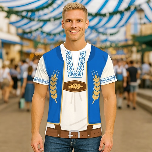 T-Shirt Lederhosen T-Shirt Match Bayerisch München Deutsch Lustig alpin T-Shirt Ärmel Grafik für Herren Erwachsene 3D-Druck für Karneval Oktoberfestbier Party Image