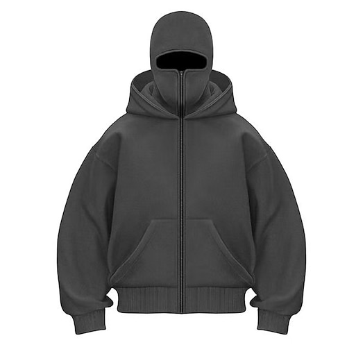 Herren-Kapuzenpullover, Sturmhaube, durchgehender Reißverschluss, Skimaske, Kapuzenpullover, schwarz, weiß, rot, dunkelgrau, mit Kapuze, einfarbig, Tasche, Sport, Outdoor, Alltag, Urlaub, Polyester, Streetwear, Basic, lässig, Herbst, Winter,... Image