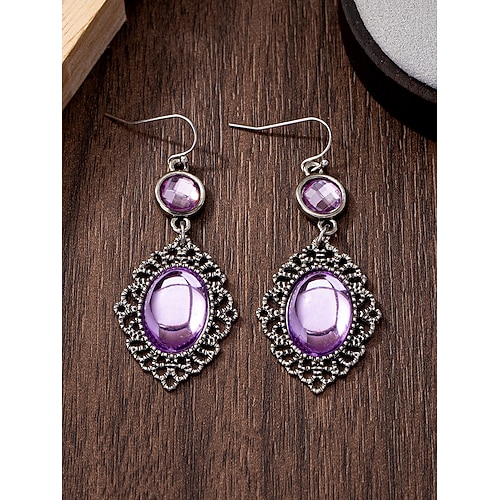 Gothic-Vintage-Tropfenohrringe für Damen mit rotem Edelstein, filigranes Antik-Silber-Ohrhänger-Design für Halloween-Partys und Cosplay Image