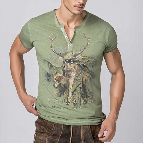 Oktoberfest Hirsch Lederhosen T-Shirt Match Henley-Shirt Bayerisch München Deutsch Grafik Für Herren Erwachsene Karneval Oktoberfestbier 3D-Druck Party