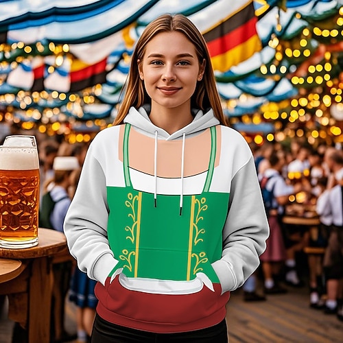 Kapuzensweatshirt Druck Lässig Bayerisch Bischofsärmel Fronttasche Grafik für Damen Erwachsene 3D-Druck für Karneval Oktoberfestbier Urlaub Party Image