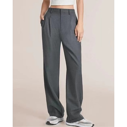 Damen Weites Bein Abgeschnittene Hose Streetwear Lässig Knöchellang Hohe Taille Einfarbig Tasche Atmungsaktivität Weich Mikroelastisch Urlaub Straße Alltagskleidung Blau Schwarz Weiß Braun Frühling Image