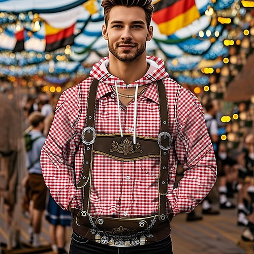 Kapuzensweatshirt Druck Lässig Bayerisch Bischofsärmel Fronttasche Grafik für Herren Erwachsene 3D-Druck für Karneval Oktoberfestbier Urlaub Party Image