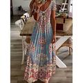 Damen Maxikleid Freizeitkleid A Linie Kleid Sommerkleid Elegant Urlaub Vintage Normale Passform Blumen Grafik Paisley-Muster Kurzarm U-Ausschnitt Hellgrün Staubiges Blau Sommer Frühling Herbst