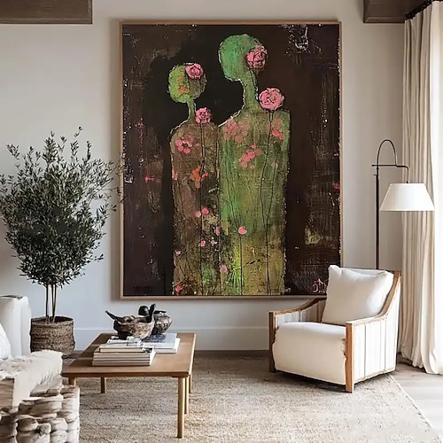 handgefertigtes Ölgemälde auf Leinwand, Wandkunst, Dekoration, abstrakte Figuren für die Inneneinrichtung, gespannter Rahmen, hängendes Gemälde/gerolltes rahmenloses, ungedehntes Gemälde Image