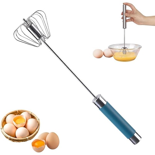 Halbautomatischer Schneebesen aus Edelstahl, Handrührgerät, Rührwerkzeug, manueller Eierschüttler, rotierender automatischer Schneebesen zum Kochen von Eiern und Milch in der Küche Image