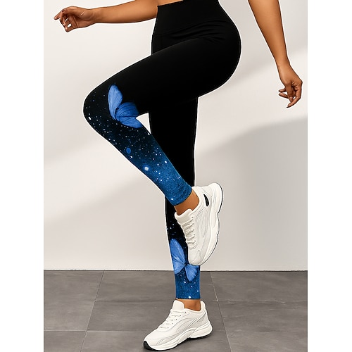 Damen Leggings Aktiv Urlaub Vintage Knöchellang Hohe Taille Grafik Schmetterling 3D-Druck Schnelltrocknend Atmungsaktivität Weich Dehnbar Täglich Heim Outdoor Gelb Rote Blau Himmelblau Herbst Normale Image