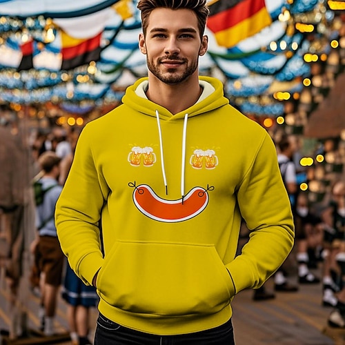 Kapuzensweatshirt Druck Lässig Bayerisch Bischofsärmel Fronttasche Grafik für Herren Erwachsene Heißprägen für Karneval Oktoberfestbier Urlaub Party Image