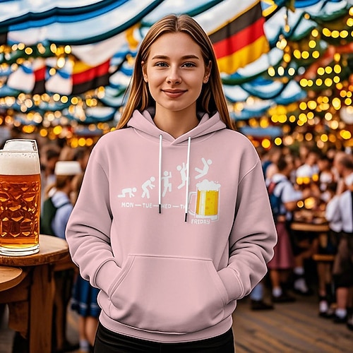 Kapuzensweatshirt Druck Lässig Bayerisch Bischofsärmel Fronttasche Grafik für Damen Erwachsene Heißprägen für Karneval Oktoberfestbier Urlaub Party Image