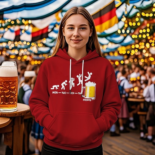 Kapuzensweatshirt Druck Lässig Bayerisch Bischofsärmel Fronttasche Grafik für Damen Erwachsene Heißprägen für Karneval Oktoberfestbier Urlaub Party Image