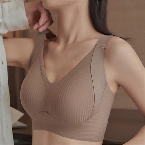 Damen Yoga-BH Pilates-BH Sport-BH BH-Top Push-Up Hosen nahtlos Antivibration Bürgellos Einfarbig Sport Sportkleidung Schwarz Weiß Fitnessstudio Zumba Laufen Image