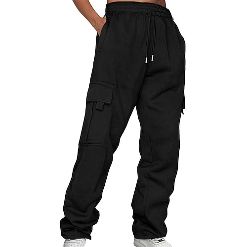 Herren Sporthose Jogginghose Hose Tasche Kordelzug Elastischer Bund Einfach Komfort Sport im Freien Täglich Mode Lässig Hellkaki Schwarz Mikroelastisch Image