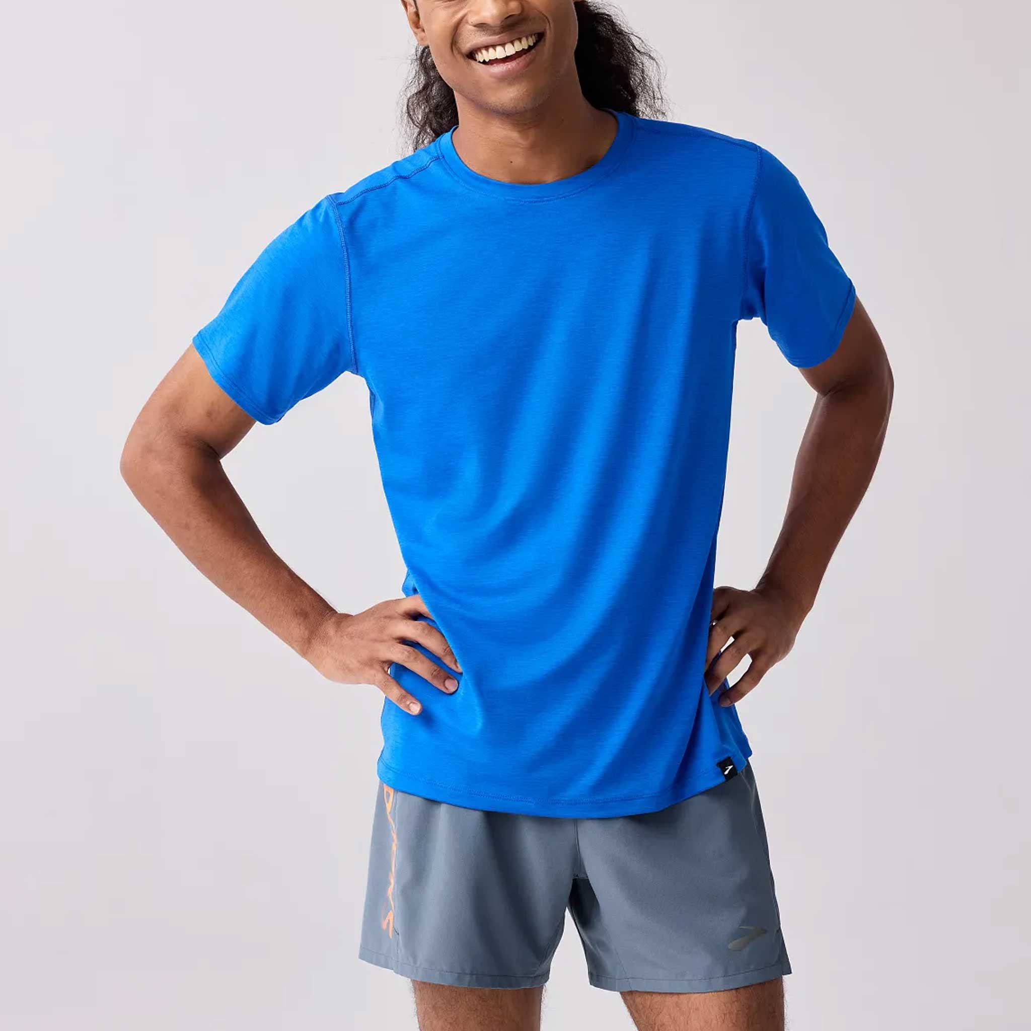 Brooks Luxe Short Sleeve Men's Running Apparel Heather Neo Blue