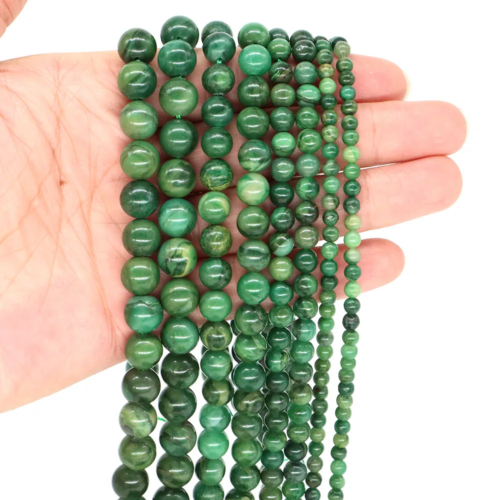 Pietra naturale Giada verde africana 4 6 8 10mm Distanziatore allentato rotondo Accessori per pietre preziose per artigianato Creazione di gioielli fai da te Regalo d'amore