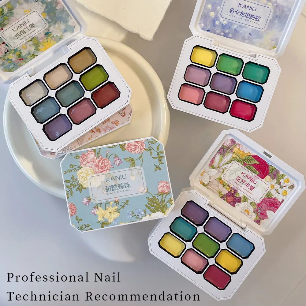 9 Farben Gitter 2025 Nagelpulver Farbtextur langlebiger Hartkleber Farbverlaufseffekt hohe Sättigung beliebtes DIY-Nagelkunstgeschenk Image