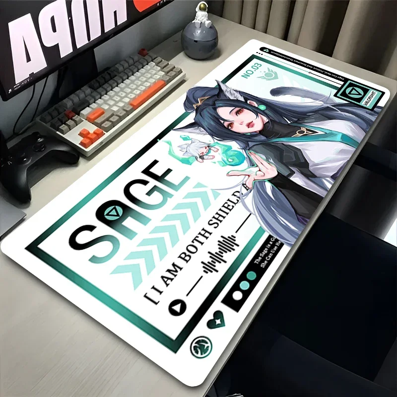 Valorant Sage Mauspad Laptop Sexy Anime Mädchen Mousepad XXL Kawaii Fox Erweiterte Schreibtischunterlage PC Gaming Zubehör Weicher Tastaturteppich Image
