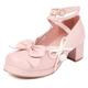 Klarmar Women Mary Jane Court Shoes Strappy Block Heels Round Toe Ankle Strap Bows Mid Heels Party Pink Size 7 UK/41/25.5CM