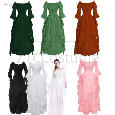 Damen Mittelalter Vintage Viktorianisches Cosplay Kleid Renaissance Gothic Kleid Halloween Kostüm Image