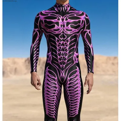 Cyber Alien Schädel Cosplay Overall Steampunk Gothic Männer Body Halloween Urlaub Party Kostüm Leistung Strampler Zentai Anzug Image