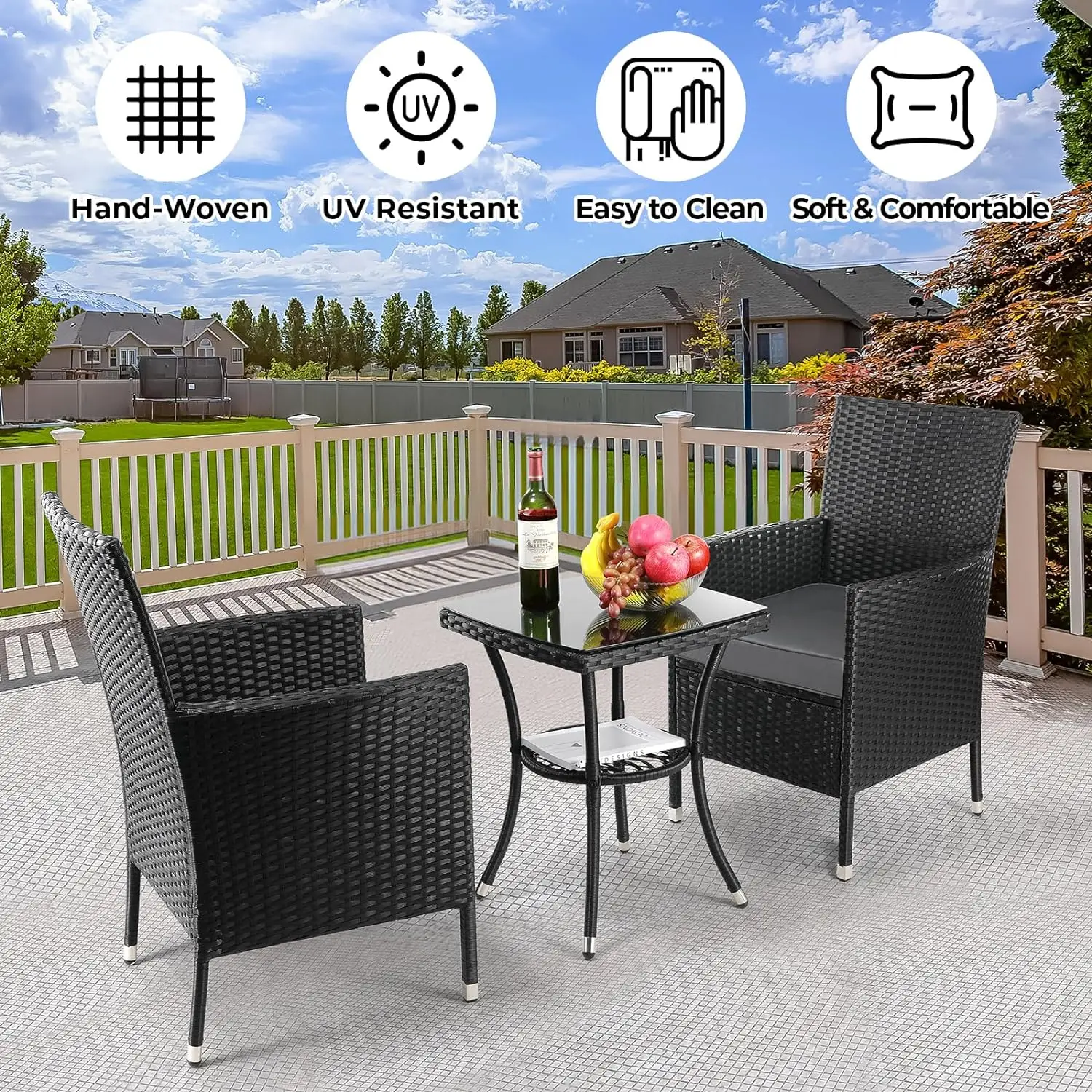 Gartenmöbel, Balkonmöbel, 3-teilig, Lounge-Tisch, Stuhl-Set, Konversationssofa, Bistro-Set, gepolsterte Sofagarnitur für den Garten Image