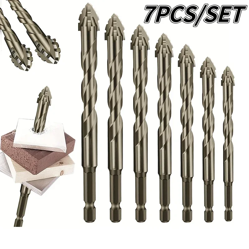 7 PZ/SET 3-12mm Punta da trapano a dente di sega a quattro flauto Strumenti di perforazione a dente di sega per vetro/piastrelle/cemento/metallo Set di punte da trapano Strumenti